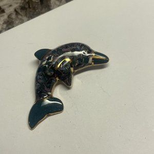 Hand Made Hand Crafted Ceramic Brooch Pin Dolphin Hand Painted
